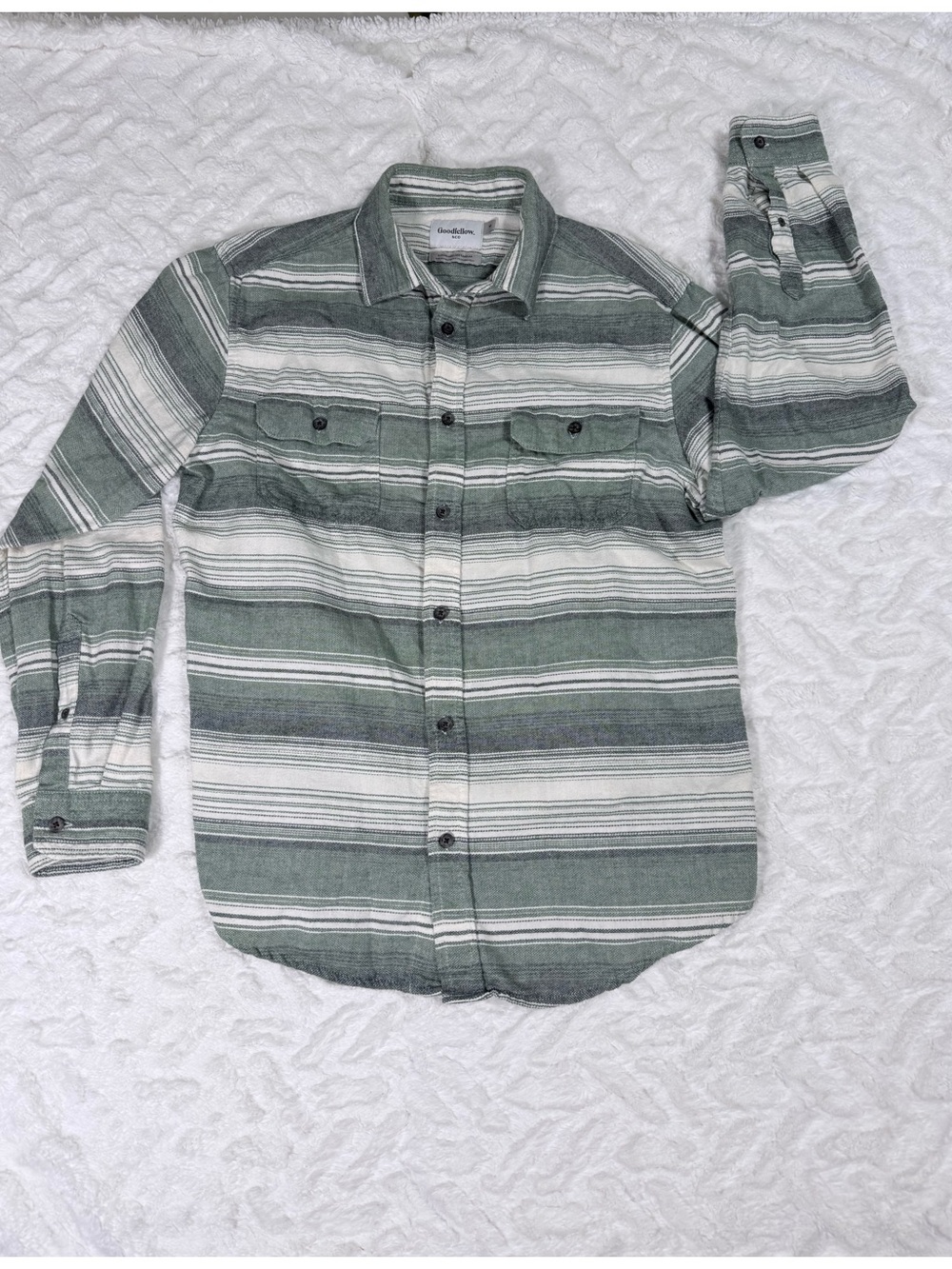 Goodfellow & Co Green and White Striped Button-Down Shirt -Size M - EUC